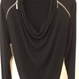 Michael Kors black zipper long sleeve blouse